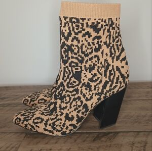 Vince Camuto Leopard Knit Sock Block Heel Bootie